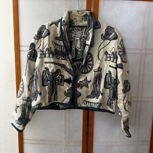 Sick vintage Carrie Allen cowboy western 100% cotton tapestry jacket size M !!
